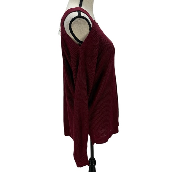 Hooked Up Long Sleeve Cold Shoulder Tank Straps Sweater - Maroon Red - Medium - Picture 2 of 7